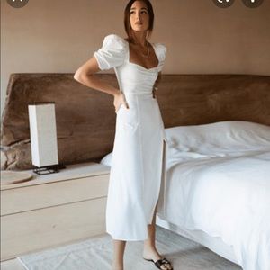 Danielle bernstein white dress with navy dots